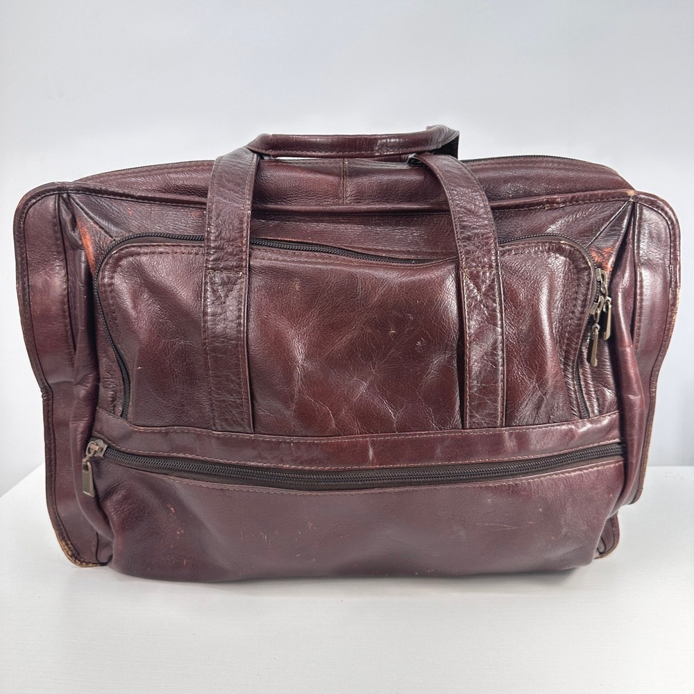 Vintage Genuine Leather Expandable Laptop Briefcase Attache Portfolio Brown